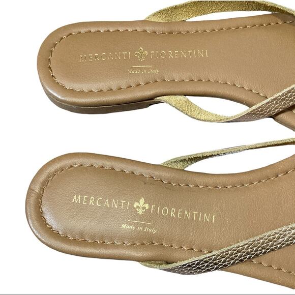 Gold Leather Flip Flop Sandals size US 6 Thin Strap Mercanti Fiorentini - Picture 2 of 4